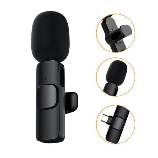 Wireless Microphone 2 in 1 K8, Digital Mini Portable Recording Clip Mic with Receiver for All Type-C Lightning Mobile Phones