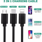 3 in 1 USB Charging Cable Fast Charger for Apple Ipad iphone