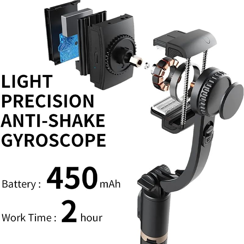 Mini Gimbal Anti-Shake 1-Axis STABILIZER Extendable Selfie Stick Tripod, Wireless Remote for Smartphone, Black