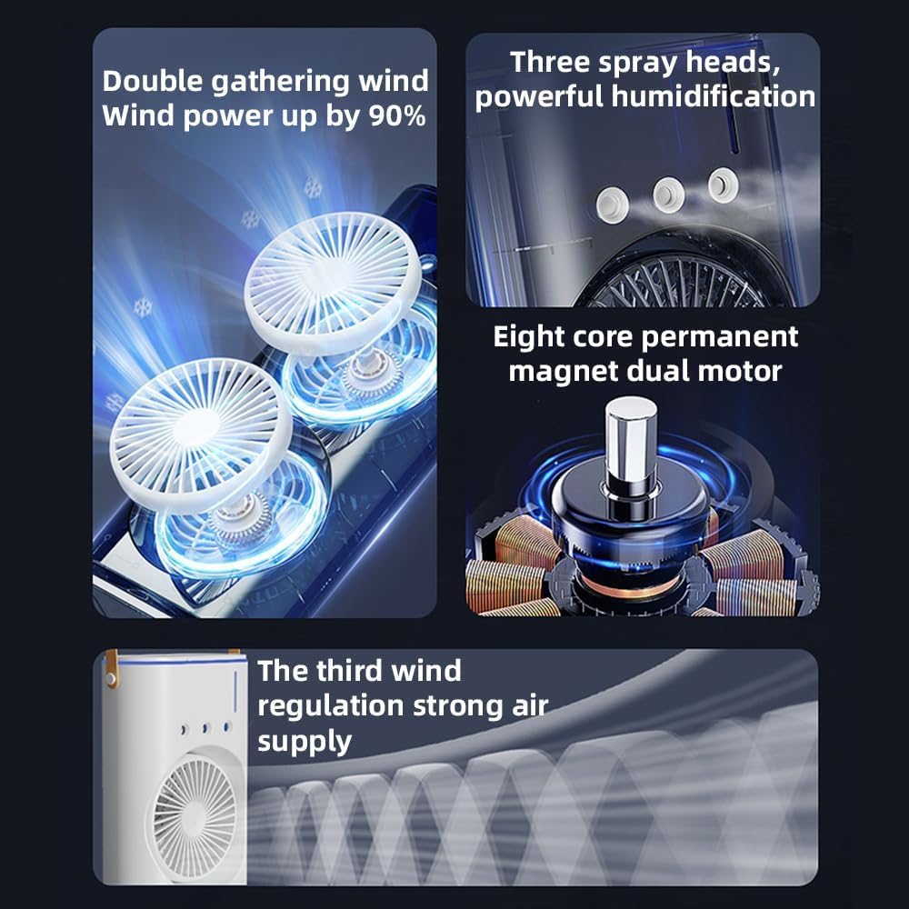 3-hole Double Head Fog Fan Portable air Conditioner USB Cable Electric Fan LED Light Fog Fan air Humidifier