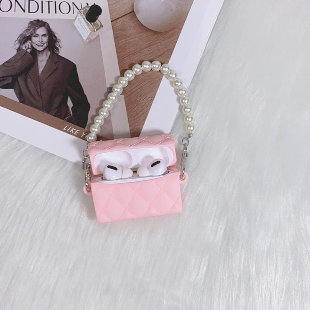 CASENED Cute Cartoon Design Case Cover for Apple AirPods ( CHANELBag Pink )