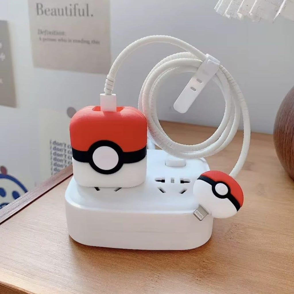 Charger Case and Cable Protector for iPhone (Pokémon ball )
