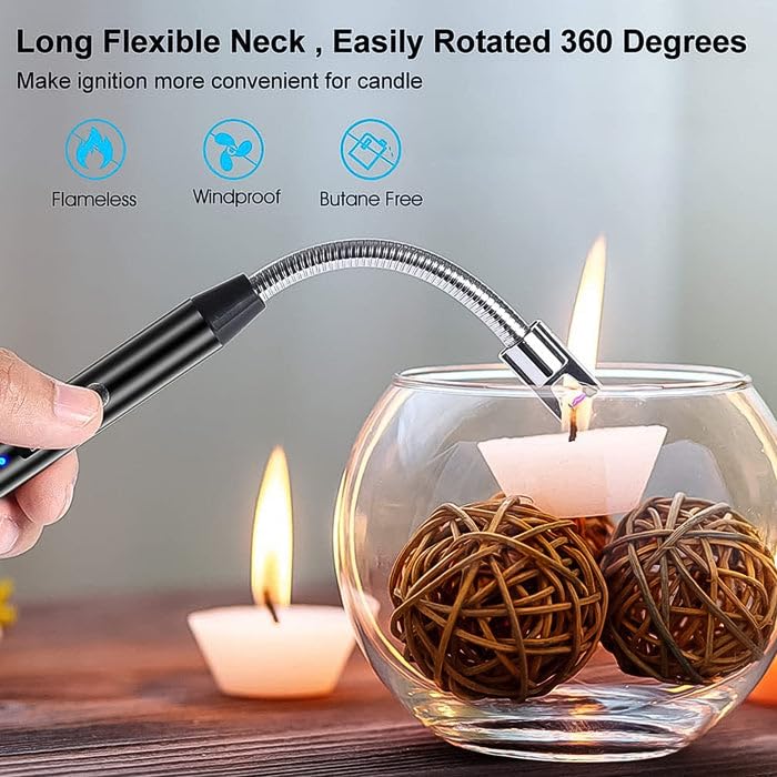 Electric Candle Lighter | USB Rechargeable Grill Lighter Electric Arc Lighter with LED Power Display | Rotatable Long Flexible Neck Lighter