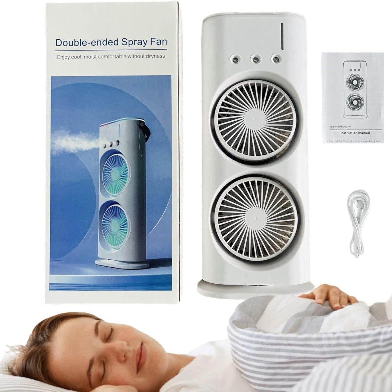 3-hole Double Head Fog Fan Portable air Conditioner USB Cable Electric Fan LED Light Fog Fan air Humidifier