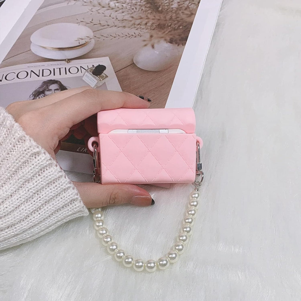 CASENED Cute Cartoon Design Case Cover for Apple AirPods ( CHANELBag Pink )