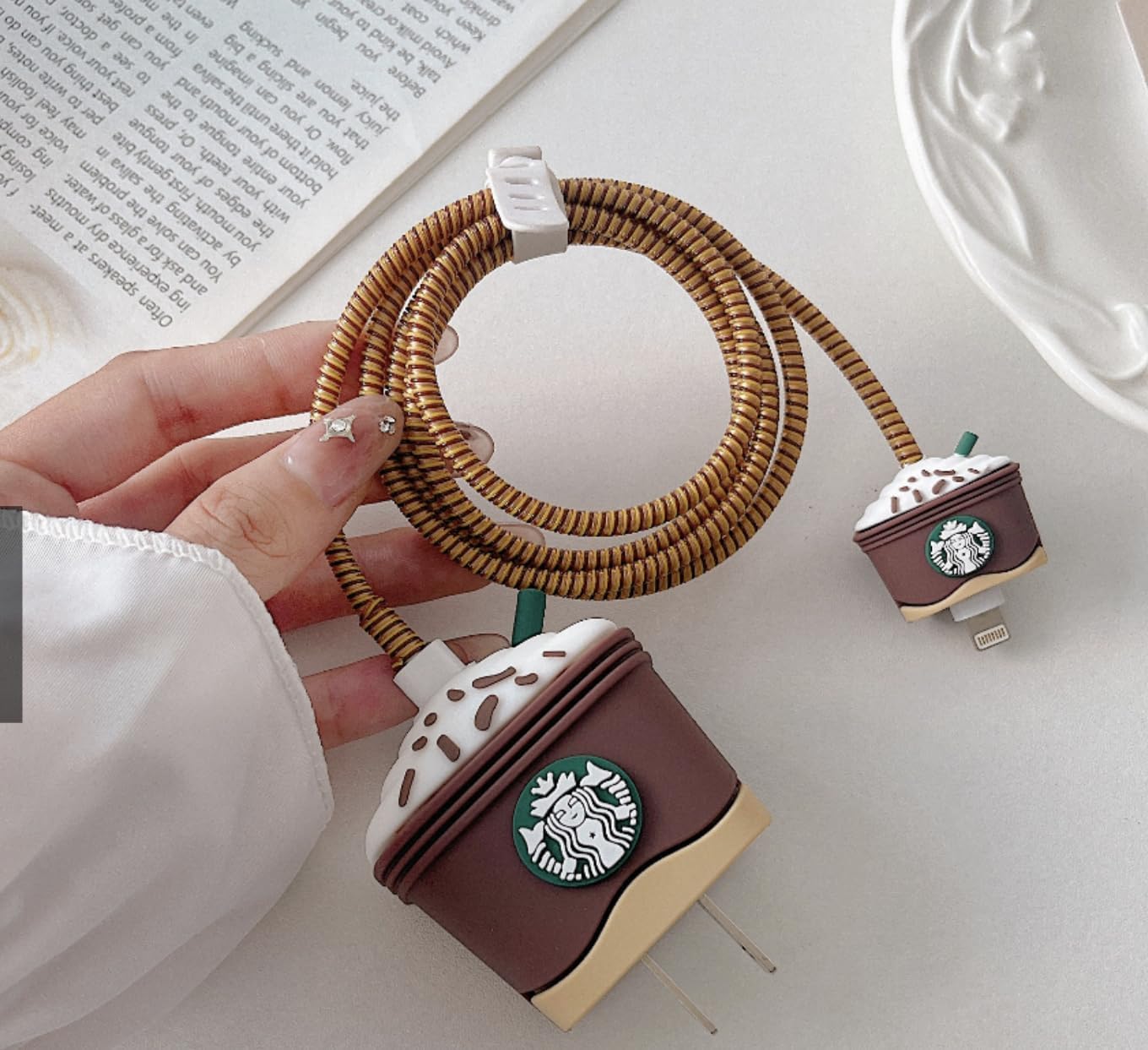 Charger Case and Cable Protector for iPhone (Coffee )