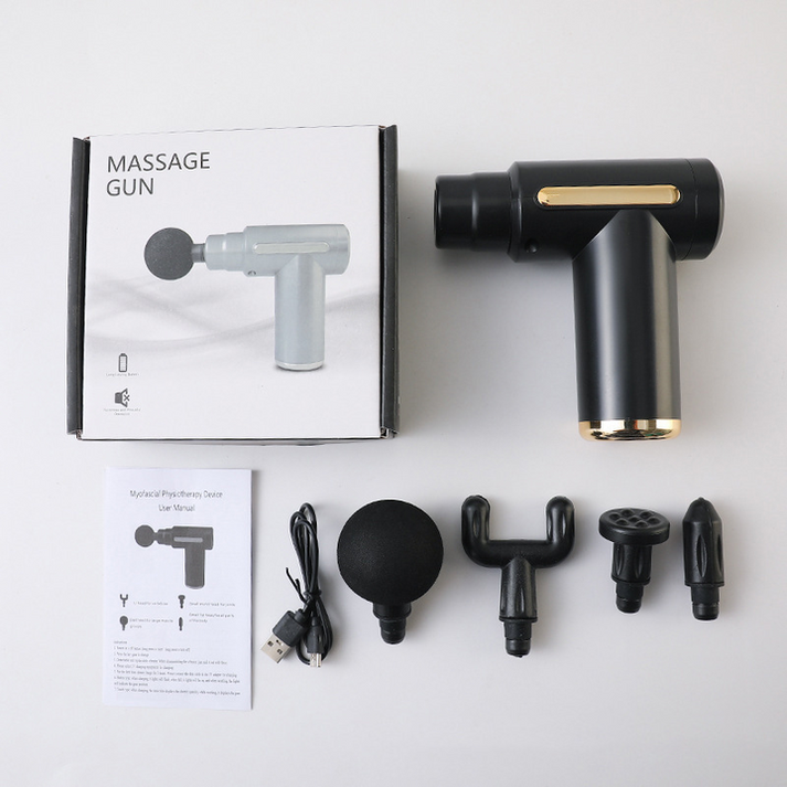 Gun Massager, 4 Heads, 6 Speed, Rechargeable, Handheld, Percussion Muscle Massager for Full Body Pain Relief, Muscle