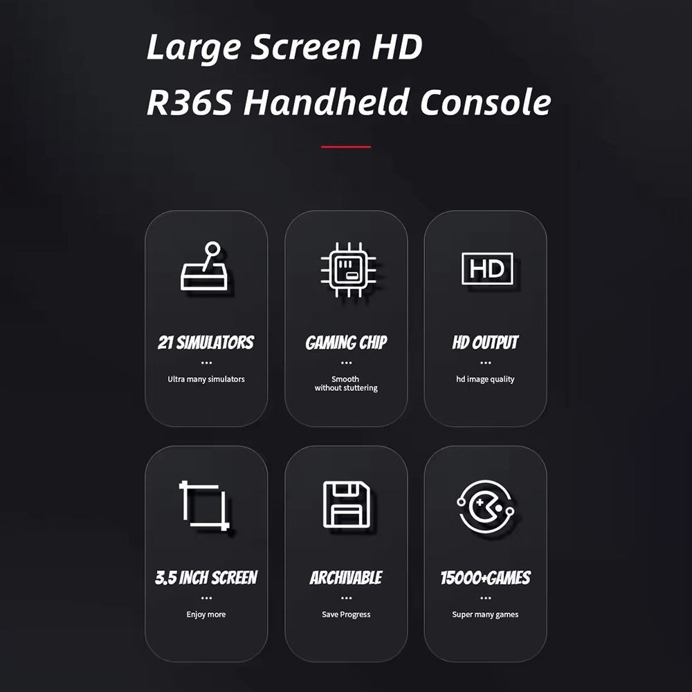 R36S Retro 3.5 Inch IPS Screen Handheld Game Console Open Source Linux System 64GB Handheld Pocket Video Games