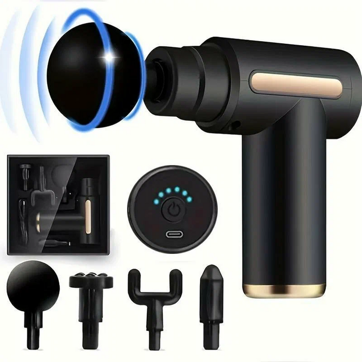 Gun Massager, 4 Heads, 6 Speed, Rechargeable, Handheld, Percussion Muscle Massager for Full Body Pain Relief, Muscle