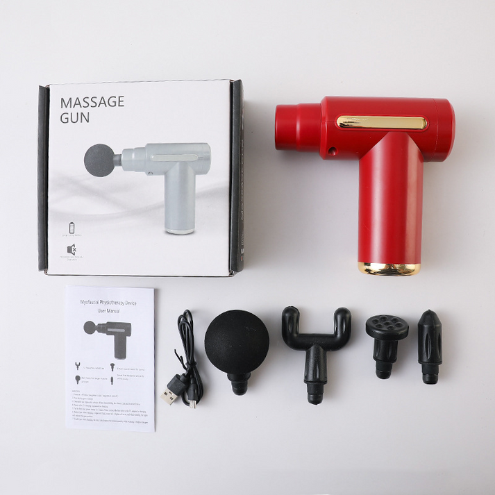 Gun Massager, 4 Heads, 6 Speed, Rechargeable, Handheld, Percussion Muscle Massager for Full Body Pain Relief, Muscle